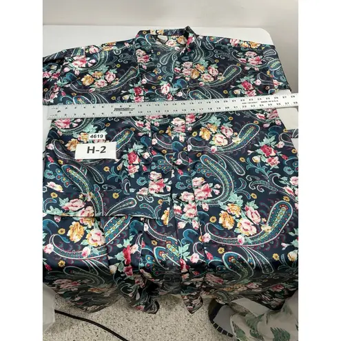 Womans Vtg Kathryn Bath Robe Green Floral Paisley Long Ash Front Tie Closure Med