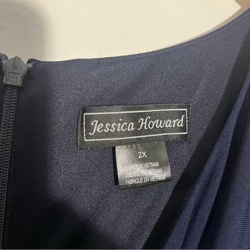 Jessica Howard Plus Size Navy Surplice Ruched Jersey Jumpsuit in 2X