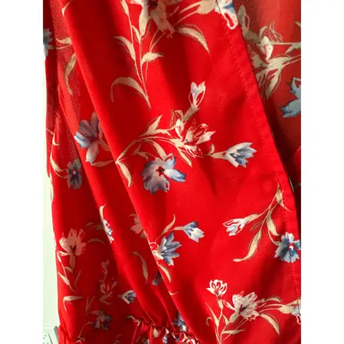 Pleione  Red Floral Sleeveless Peplum V-neck Chiffon Top Size Large - Image 3