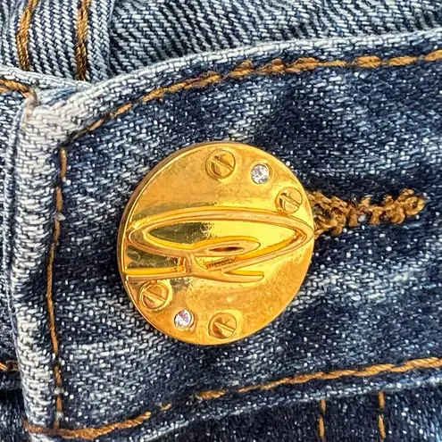 Blue Pearl Allen Schwartz Topaz Jeweled Jeans Blue 70s Flare Size 28 Y2K NWT