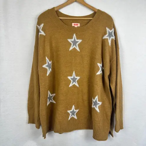 EVRI Women's Plus Size 3X Sweater Brown Star Print Long Sleeve Cozy Knit
