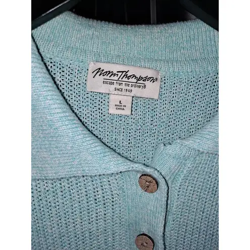 Norm Thompson Linen Light Blue Short Sleeve Polo Knit Sweater Size Large