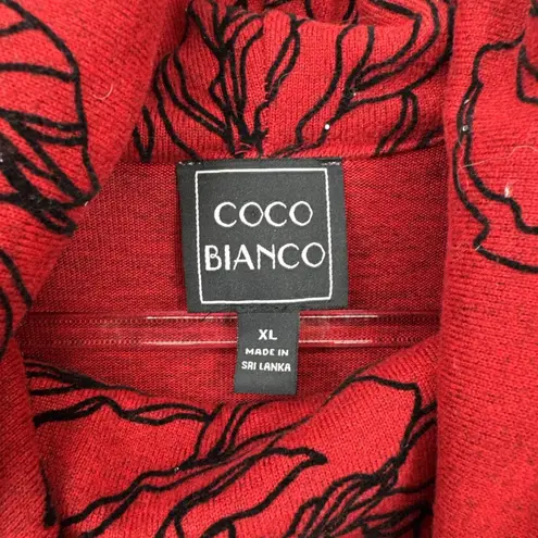 Coco Blanco Turtleneck Sweater Womens XL Red Black Floral Sequin Flutter Sleeve - Image 5