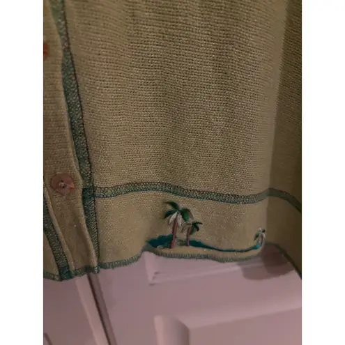 Nino Wong California Women's Lime Green Cardigan Palm Tree Embroidery Medium