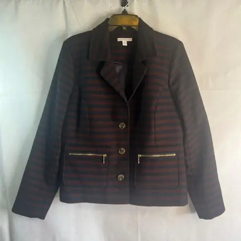 Isaac Mizrahi Live Navy & Burgundy Striped Dress Jacket Women's Plus Size 16