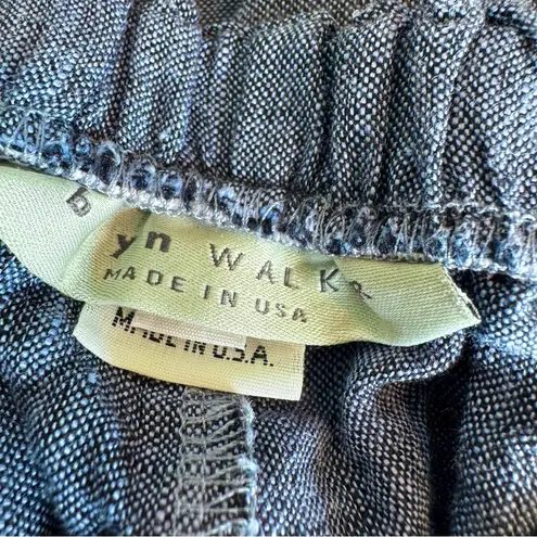 Bryn Walker Linen Straight Leg Pull On Comfort Wide Leg Cropped Pants Blue Sz M