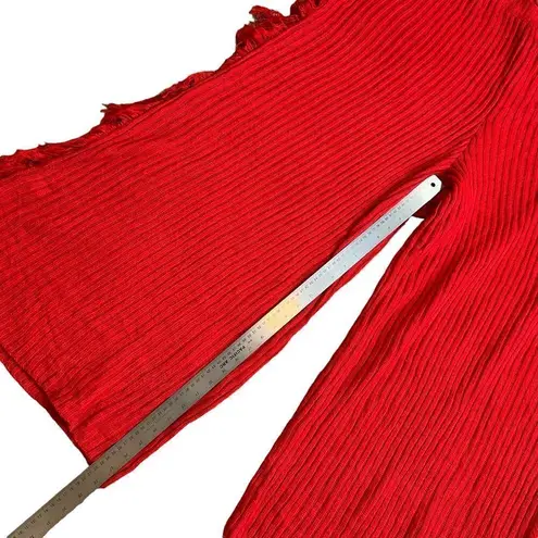 Eloquii  Red Fringe Wide Leg Ribbed Sweater Pant