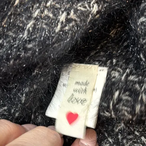 Tea & Cup Black White Soft Textured Knit Poncho with Shawl Collar asymmetrical bohemian