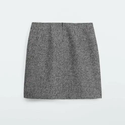 Massimo Dutti NEW WOOL Classic Black and White Houndstooth lined Mini Skirt XS - Image 2