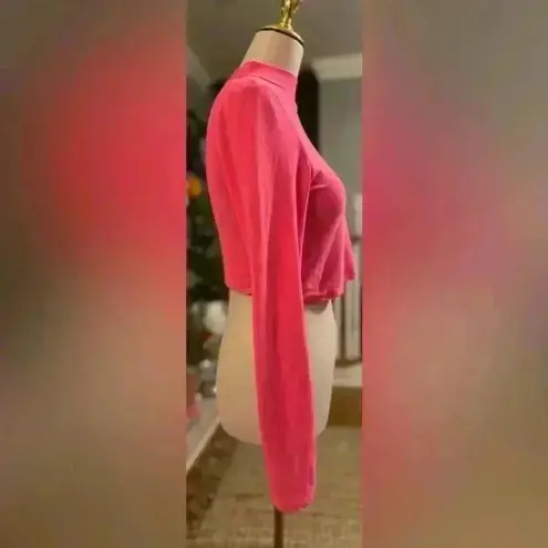 Feathers Pink Mock Neck Crop Blouse Large