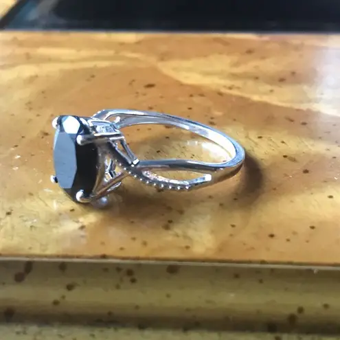 Natural Black Spinel Sterling Silver Infinity Ring Size 6