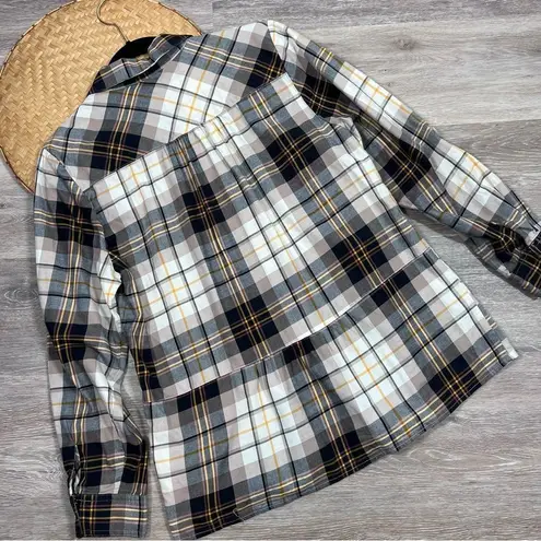 Denim & Co  embroidered plaid button down shirt