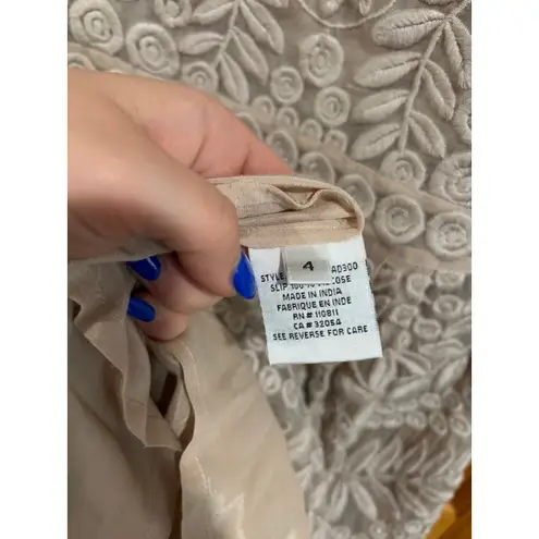 Yoana Baraschi Baraschi Embroidered Mesh Overlay Dress Beige Floral Sleeveless Fit & Flare