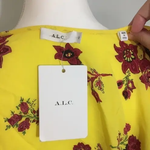 A.L.C. NWT Silk Yellow Floral Wrap Tie Top Blouse