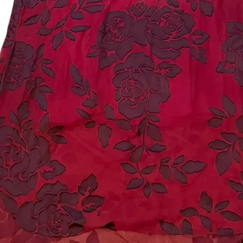 Soft Surroundings Soft Surrounding Red Romantic Scarlette Rose Sheer Satin Long Sleeve Tunic Top - Image 3