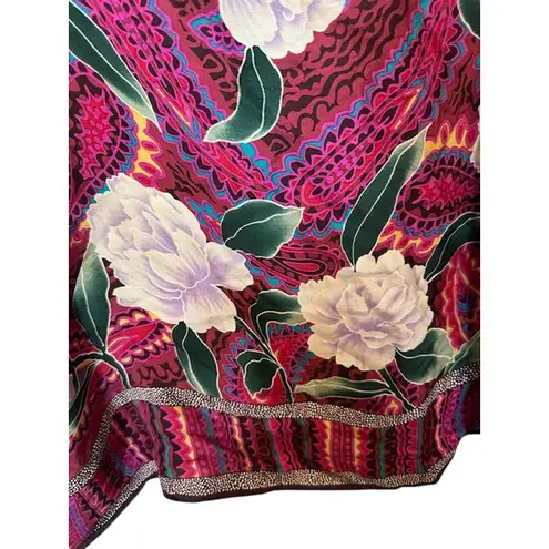 Oscar de la Renta 100% Silk Red Maroon Multi Floral Scarf Women Sz OS