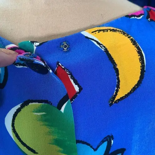 Vintage Rickie Freeman Dress Blue Black Pop Art Star Print Pleated Silk Midi Size 12