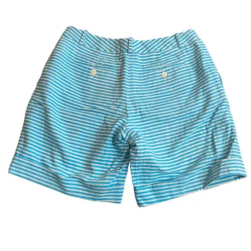 Brooks Brothers Seersucker Short Size 4 Aqua Blue and White Stripe 100% Cotton