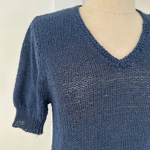 Vintage Casual Corner Blue Knit V Neck Short Sleeve Top Pullover XS/S