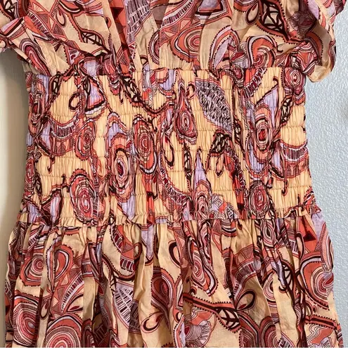 ALC Frank A.L.C. Luna Smocked Printed Orange/Red Mini Dress Size 10