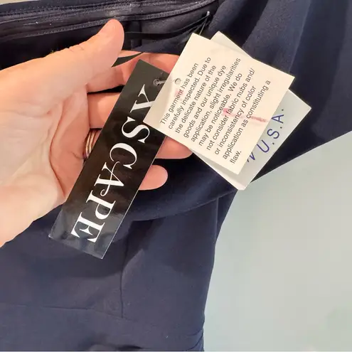 XScape NWT Scuba Off Shoulder Ruched Navy Bow Gown Size 12