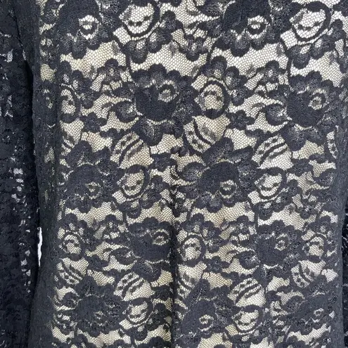 Dialogue Long Sleeve Black Lace Overlay V Neck Stretchy Anywhere Top Medium