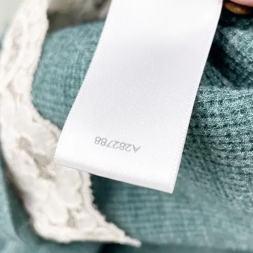 LOGO By Lori Goldstein Sage Green Waffle Knit Lace Hem Cardigan Sweater Size XS