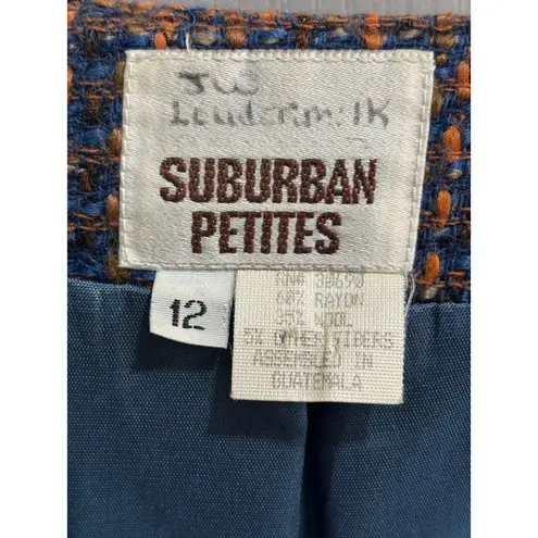 Women's Vintage Suburban Petites Blue and Orange Tweed Blazer 12P
