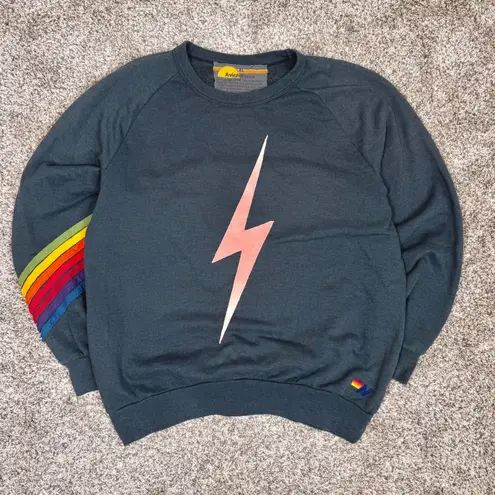 Aviator Nation Rare 7-Stripe Bolt Crew XL Gray Pink Bolt Rainbow Sleeve USA 70s