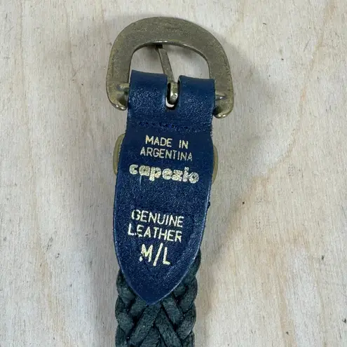 Capezio Blue Woven Braided Womens  Leather Belt Brass Hardware Bohemian M/L