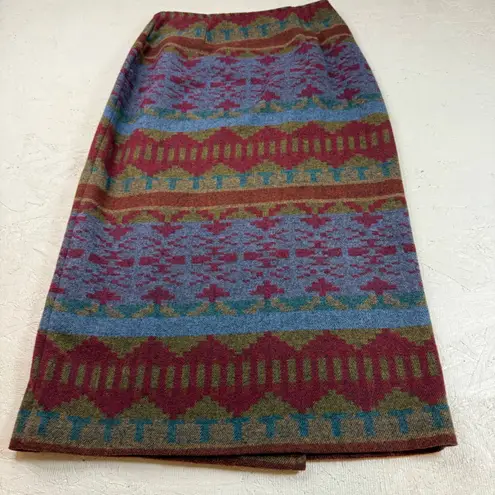 David Hollis Skirt Wool Blend Aztec Southwestern Midi Womens Size 8 Blue