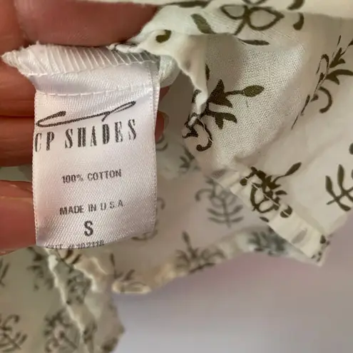 CP Shades The Seaside Style Cream Green Print Tunic 3/4 Sleeve Blouse size Small