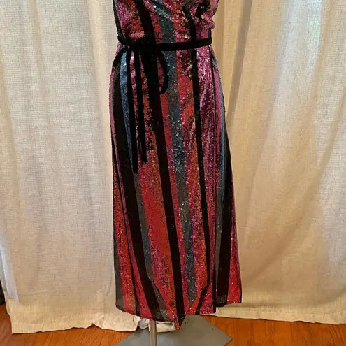 ZARA NEW  Sequin Wrap Dress sz M Crossover Stripe Sequin Dress