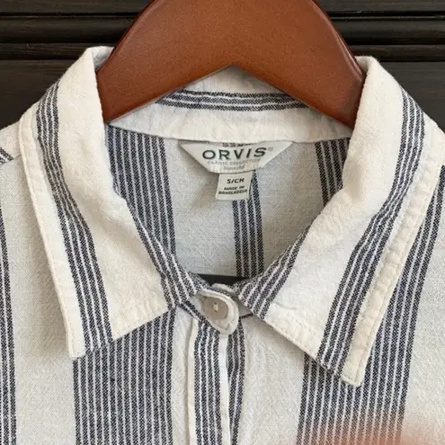 Orvis  Women’s Small Black & White Striped Linen Long Sleeve‎ Button Shirt