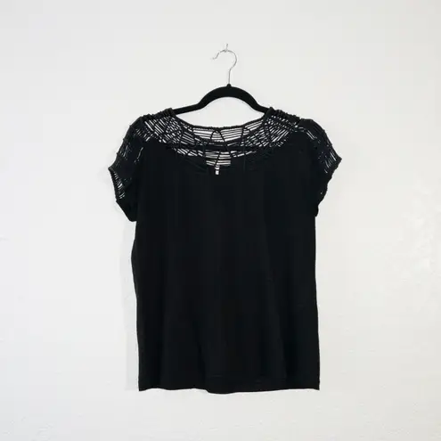 Maje Black Tralala Macramé Linen Tee Size 2 / Medium