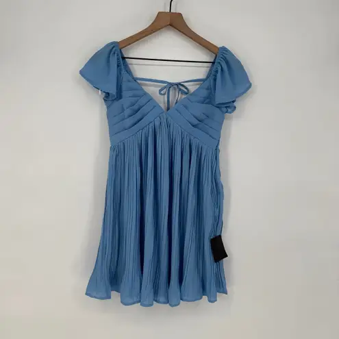 Lulus Amalfi Coast Light Blue Pleated Flutter Sleeve Mini Dress Size XS