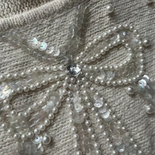 Vintage Cream Bow Embellished Sweater White Size M