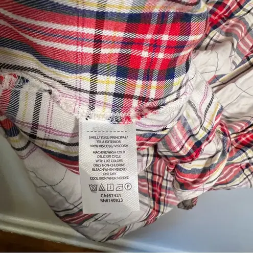 Lou & grey  Faux Wrap Plaid Top White Red