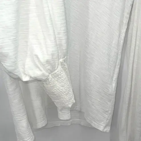 Nation Ltd Womens Puff Sleeves V-Neck Slub Pima Cotton Long Sleeve Top White XS