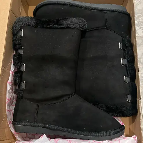 Sugar Panthea Microsuede Faux Fur Shearling Boots in Black Size 6 New in Box