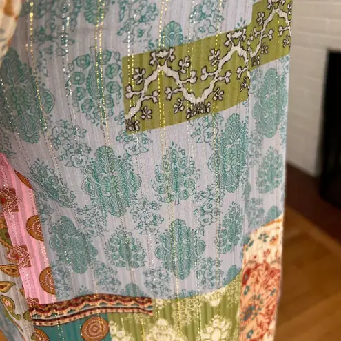 Maison d‘Amélie Pastel Flowy Peasant Top Floral Patchwork Boho Chic Hippie XS Green