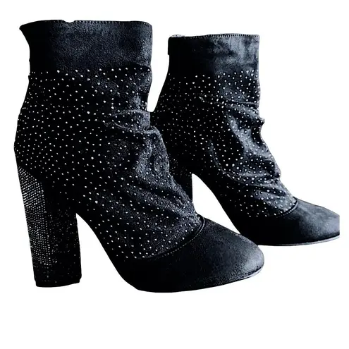 Atalina Black Suede Dress Bootie Womens Size 11 Round Toe Studded Block Heel