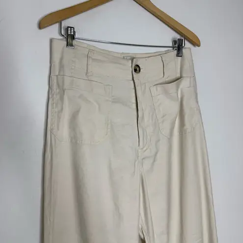 Maeve The Colette Wide Leg Pants Cream Linen Blend Size 30T Anthropologie