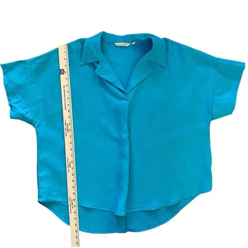 Soft Surroundings Hi-Pointe 100% Linen Button-Back Top Aruba Blue Size 2X