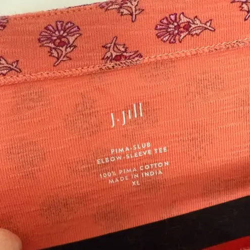 J Jill Women’s XL Orange Pima Slub Cotton Tee Patterned Stretchy