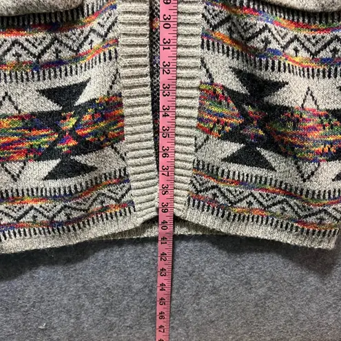 Kamana Southwestern Longline Cardigan Sweater Aztec Knit Boho Open Front M Gray Size M