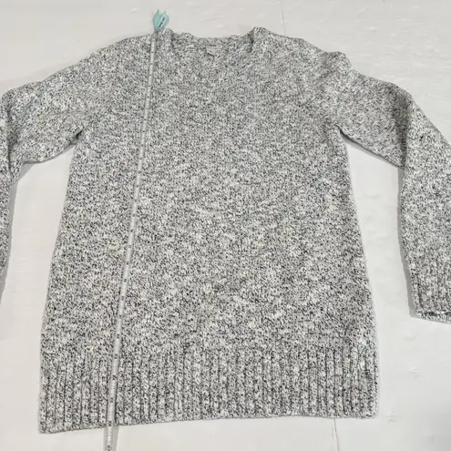 LL Bean Ivory Blue Marled Cotton Ragg Crew Neck Pullover Sweater Size MEDIUM