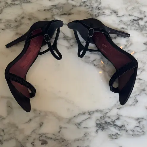 Reiss EUC Linette Black Satin Strap Heels Sz 38