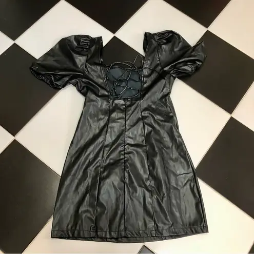Avantlook NWT Faux Leather Mini Dress Square Neckline Puffy Sleeves Sexy Goth L