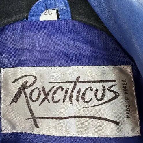 Vtg 90s L Large Leather Moto Jacket Blue Cropped Rockabilly Edgy Grunge Baddie